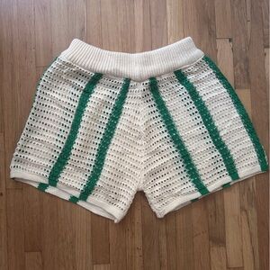White and Green Knit Shorts
